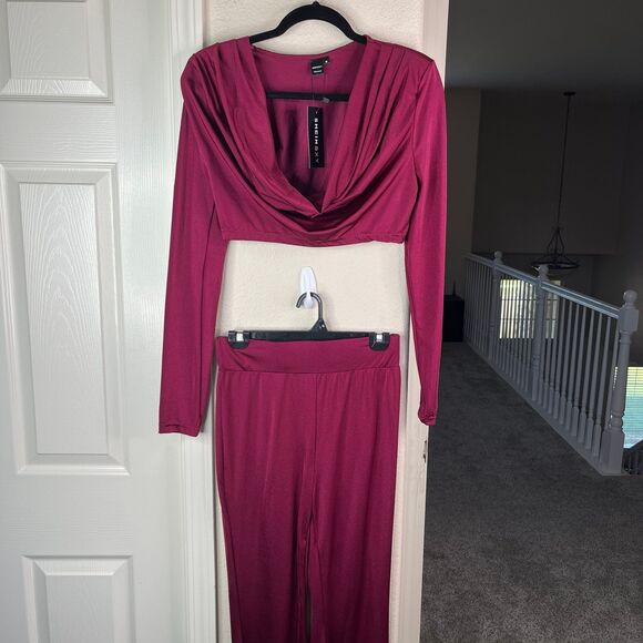 SHEIN Sexy 2 Piece Drape Crop Top-Flared Pants Women’s Size Medium #533 - Picture 6 of 12